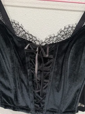 VS Black Velvet Lace Corset Bustier Top Size Large Y2K Coquette thumbnail 4