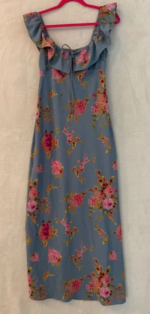 Wild Fable Slate Blue Floral‎ Ruffle Maxi Dress Womens Medium NWT thumbnail 1