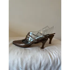 Vintage Larry Stuart Slingback Pumps Shoes Women Size 8.5 Brown Gold leather thumbnail 3
