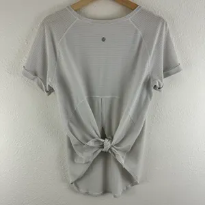 Lululemon Womens White Open Up Tie Back Flowy Athletic Workout Short Sleeve Tee thumbnail 13