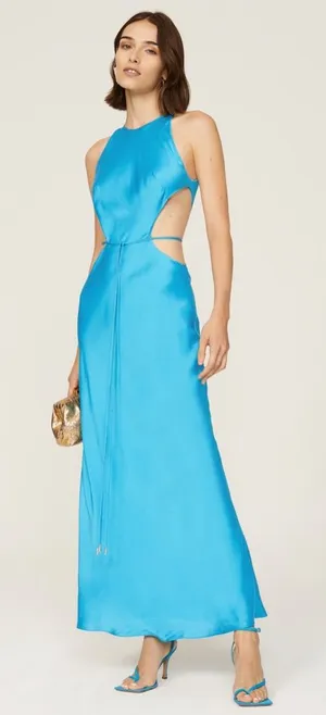 ALEXIS Lune Gown Womens Large L‎ Blue Sleeveless Cutout A-Line Maxi Satin thumbnail 1