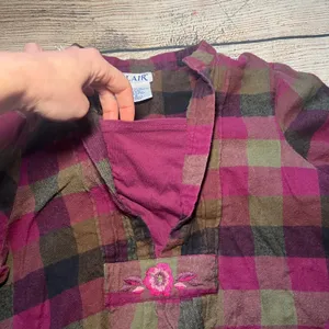 Blair Plaid Flannel Tunic Top Embroidered Pink Brown Green Womens S Fall‎ Blouse thumbnail 7