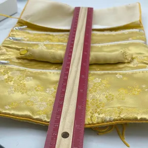 Vintage silk Satin floral embroidered jewelry roll. thumbnail 4
