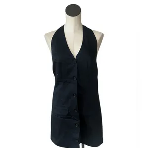 NWOT Abercrombie & Fitch Black Button Mara Halter Vest Backless Mini Dress M thumbnail 6