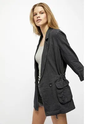 NEW Free People Linen Blend Charly Blazer SIZE MEDIUM MIDNIGHT NWT thumbnail 7