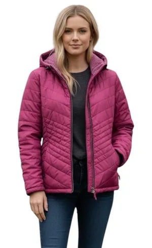 NWOT Free Country Women L Reversible Quilted Jacket Purple Minky Fleece Full Zip thumbnail 1