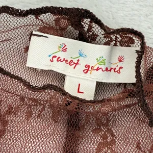 Sweet Generis‎ Womens Brown Sheer Floral Lace Mock Neck Long Sleeve Top Large thumbnail 2