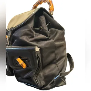 GUCCI Vintage Bamboo Patent Leather/Canvas Backpack Black with Dust Bag thumbnail 11