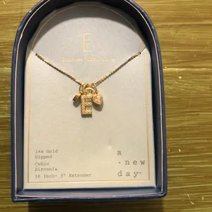 A New Day NWT 14K Gold Dipped Charm Initial "E" Pendant Necklace thumbnail 1