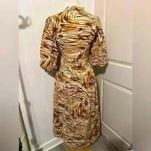 Anthropologie Love The Label Yellow Artsy Bohemian Midi Dress Puff Sleeve Safari thumbnail 4