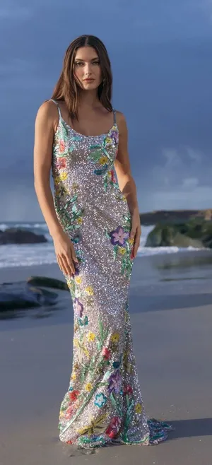Mac Duggal 6151 Silver Embellished Sleeveless Cowl Back Gown sz 0 thumbnail 1