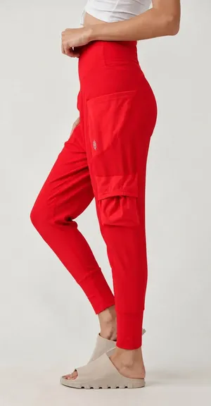 Free People FP Movement S Off Road Joggers Pants Utility Slouchy Red Relaxed thumbnail 1