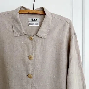 FLAX • 100% linen jacket natural lagenlook oversized boxy collared beige tan thumbnail 2