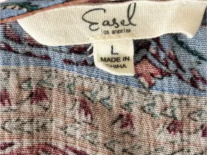 Easel Size Large Boho Mixed Print Flowy Blouse Top Blue Pink Floral thumbnail 4