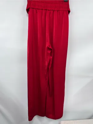 Express Super High Rise Trouser w/waist Tie Red Satin size s wide leg see descri thumbnail 11