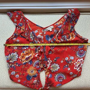NWOT Altar’d State Red Floral Crop Top with Ruffle Accents & Tie at front size M thumbnail 9
