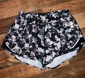 Lululemon Women's Black Floral Print Active Shorts - Lightweight Running Shorts size 4 thumbnail 1