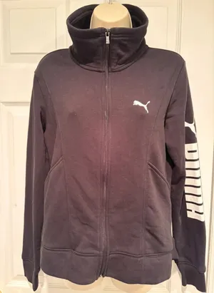 PUMA Zip Up Jacket Womens L Black Track Jacket Logo Sleeve 594434-01 thumbnail 1