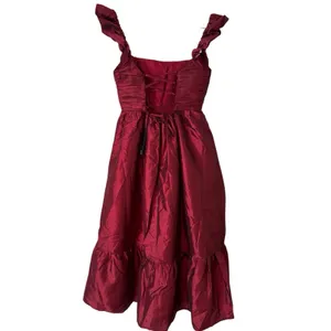 NWT Lulus Poised Passion Wine Red Taffeta Pleated Ruffled Midi Dress Size Small thumbnail 3