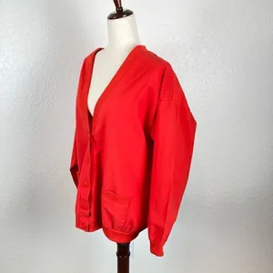 Vintage Liberation Red Varsity V-neck button up‎ 100% cotton jacket L* thumbnail 4