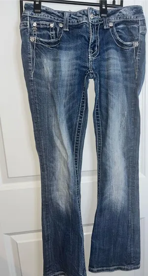 Miss Me Bootcut Straight Leg Floral Crystalized Embroidered Stitched Jeans Sz 27 thumbnail 1