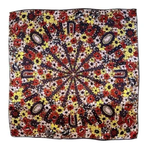 Vintage 1970s Floral Scarf‎ Made in Japan Rolled Hem Mod Brown Pink Autumn 25x25 thumbnail 10