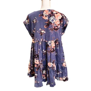Free People Blue Floral Corduroy Babydoll Tunic Dress Button Front‎ Size Medium thumbnail 2