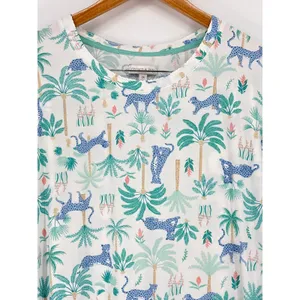 Crown & Ivy Pajama Set Top 2X‎ Pants 4X White Blue Leopard Palm Tree Print NWT thumbnail 3