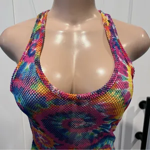 NYC women’s L mesh swim coverup Multicolor Knit Fabric Tye dye side slit thumbnail 4