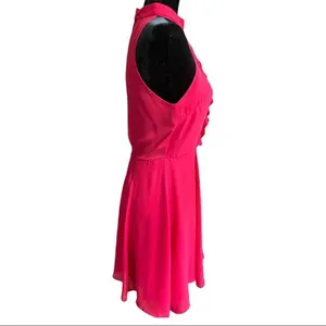 BCBGeneration Rouge Red Pink Ruffle Sleeveless Open Back Chiffon Halter Dress 4 thumbnail 4