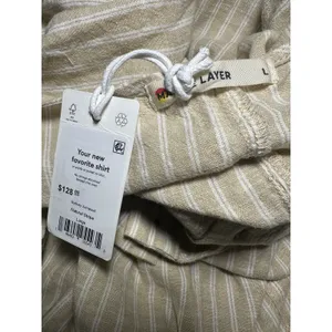 Marine Layer Striped Jumpsuit Womens Small Tan White Hemp Blend Coastal Wide Leg thumbnail 8