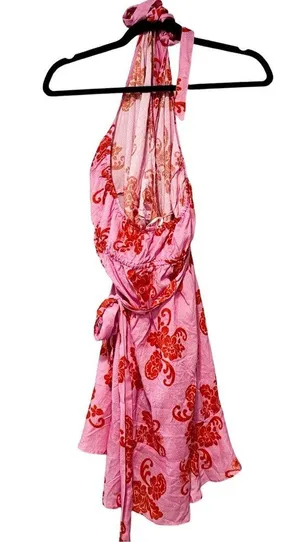 NWT ANTHROPOLOGIE Pink Floral Halter Mini Dress Sz L thumbnail 3