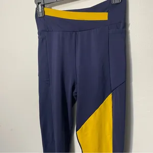 Gymshark Crossover‎ Waist Navy Yellow Asymmetrical Leggings Women’s Size Small thumbnail 2