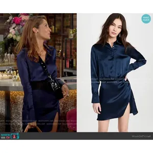 Amanda Uprichard Silk Shirt Dress Navy Blue Button Front Minimalist Women Small thumbnail 3