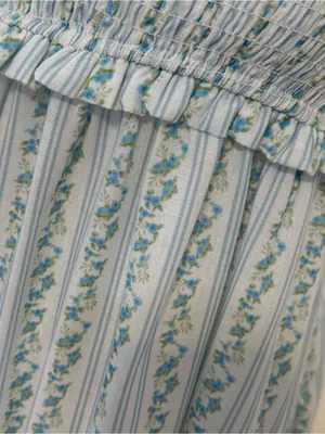 Ivory & Blue Floral Striped Smocked Tie-Shoulder Maxi Dress | Size Large thumbnail 5