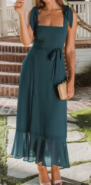 Show Me Your Mumu Claire Midi Dress - Emerald Green Chiffon - Small thumbnail 1