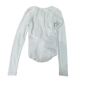 Free‎ People Long Sleeve Lace Up V Neck Top Light Gray Size XS thumbnail 2
