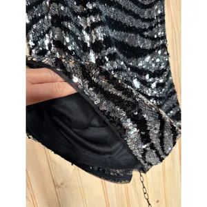 NWT AIDAN MATTOX Black Sequin Zebra Animal Bodycon Mini Dress Square Neck Size 0 thumbnail 4