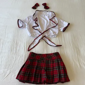 Red Plaid Pleated Mini Skirt Set 🍒 Y2K Schoolgirl Coquette Outfit – Size M (30” Waist) – Brand New thumbnail 3