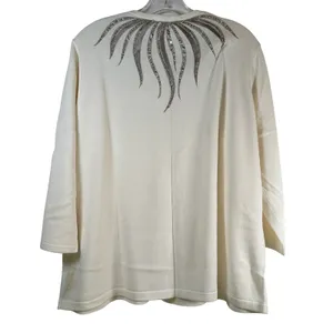Bob Mackie Wearable Art Cream Embellished Sequin Bead Cardigan Sweater XL thumbnail 2