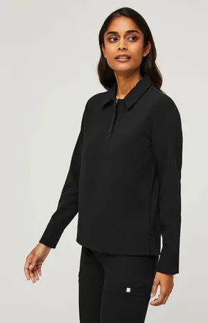 NWT Figs Nala Long Sleeve Polo Top Black Women’s Size Medium thumbnail 1