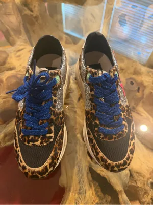 Golden Goose Leopard Print Sneakers with Blue laces and Pink Star! thumbnail 2