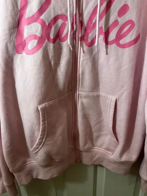 Barbie Pink Full Zip Hoodie Graphic Logo & Doll Face Women's Size XL thumbnail 5