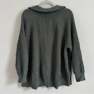 Aerie Sugar Rush Chenille Sweater in Green Size Small V Neck Collared thumbnail 6