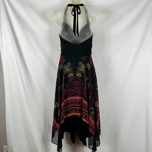 Sangria Ruched Bodice Asymmetrical Handkerchief Hem Halter Dress 4 thumbnail 3