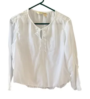 J. Jill White Cottage Fairy Danity Tie Blouse Womens Medium Long Sleeve Boho Top thumbnail 1