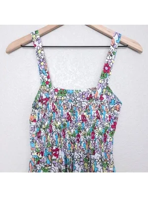 S/W/F Apron Maxi Dress S Lush Floss Multicolor Floral Square Neck Boho Tropical thumbnail 9