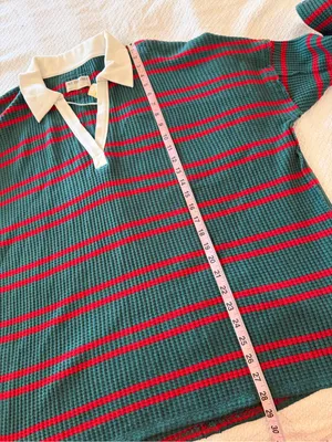 Free People Travis Polo Tee Striped Forest NWT Small thumbnail 6