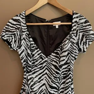 LPA Pinched Wrap Sequins Mini‎ Dress in Zebra Black White Sz XS thumbnail 6