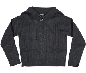 Area Stars Black Shimmer‎ Ribbed Cable Knit Quarter Zip Sailor Collar Sweater S thumbnail 1